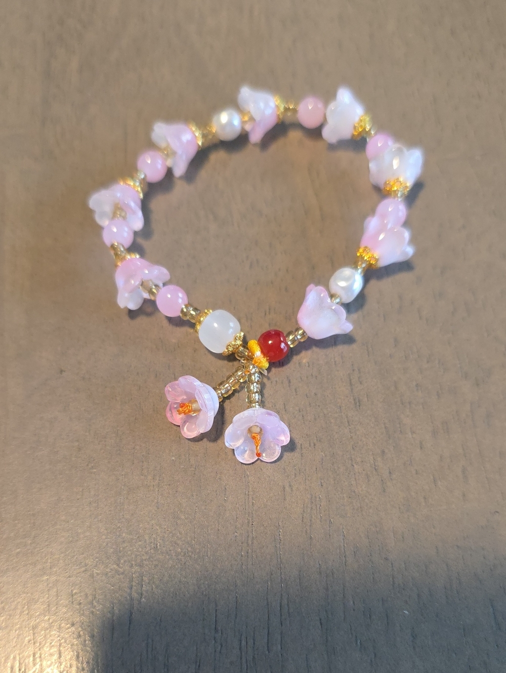Pink Floral Beaded Bracelet